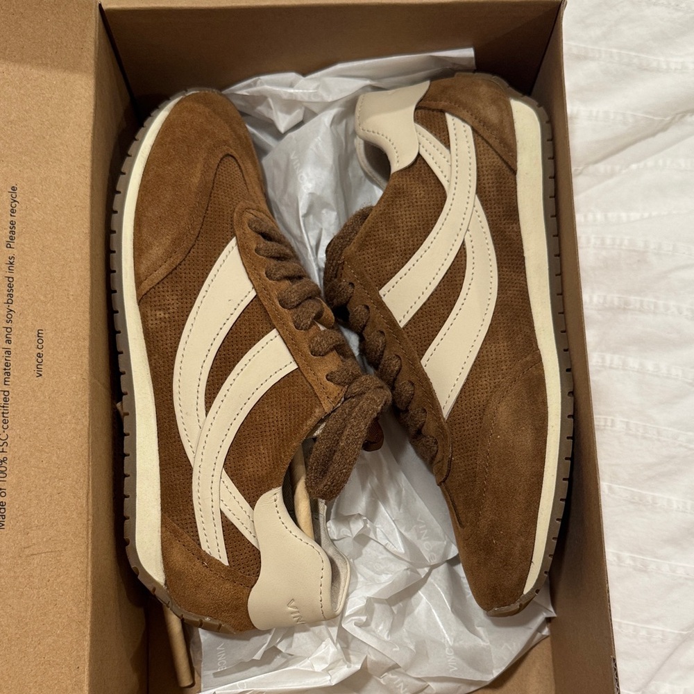 Vince Tan and White Women's Sneakers - Picture 8 of 13